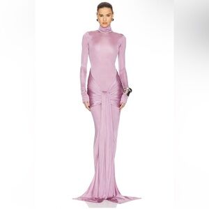 HELSA Josephine Dress Truffle tan ruched slinky maxi jersey gown Revolve S